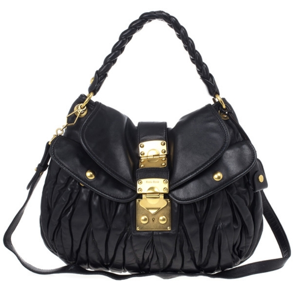 Miu Miu Handbags - Miu Miu by Prada Black Leather Coffer Matalesse 2-Way Hobo Bag